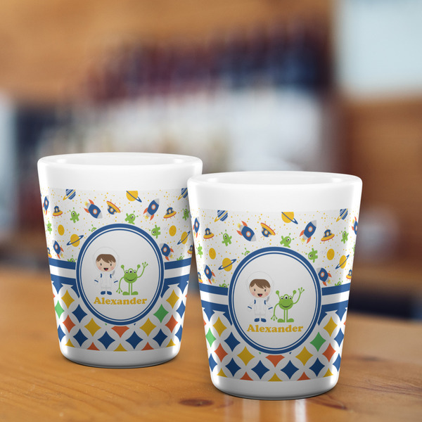 Boy's Space & Geometric Print Shot Glass - White - LIFESTYLE