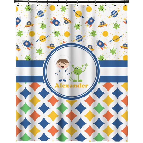 Custom Boy's Space & Geometric Print Extra Long Shower Curtain - 70"x84" (Personalized)