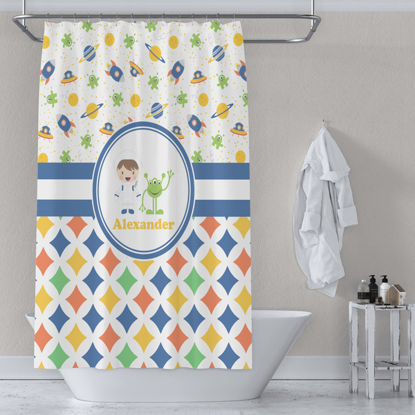 Boy's Space & Geometric Print Shower Curtain Lifestyle