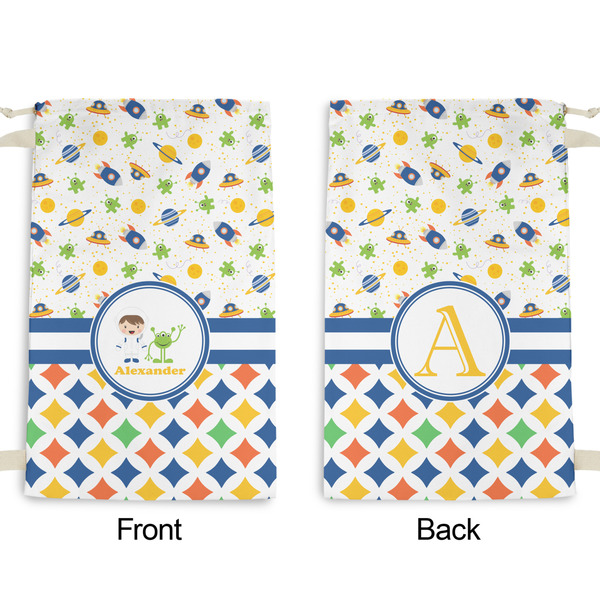 Boy's Space & Geometric Print Small Laundry Bag - Front & Back View