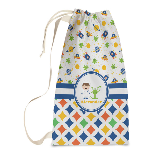Custom Boy's Space & Geometric Print Laundry Bags - Small (Personalized)