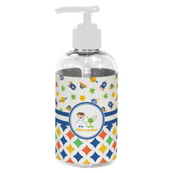 Boy's Space & Geometric Print Plastic Soap / Lotion Dispenser (8 oz - Small - White) (Personalized)