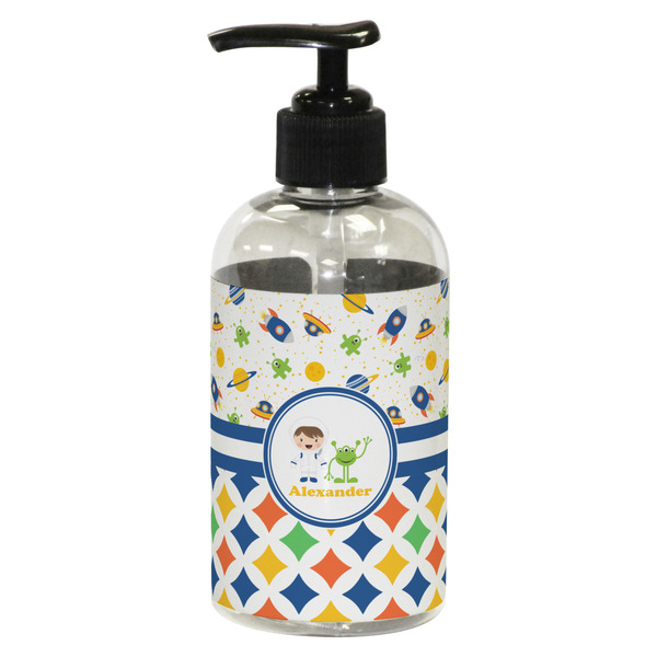 Custom Boy's Space & Geometric Print Plastic Soap / Lotion Dispenser (8 oz - Small - Black) (Personalized)
