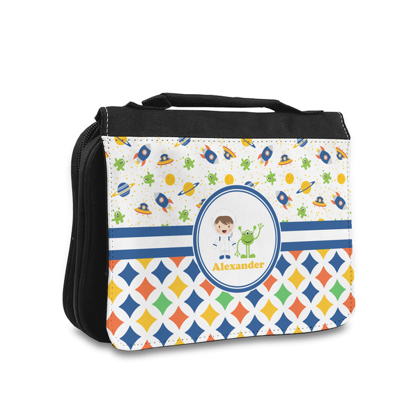 Custom Boy's Space & Geometric Print Toiletry Bag - Small (Personalized)