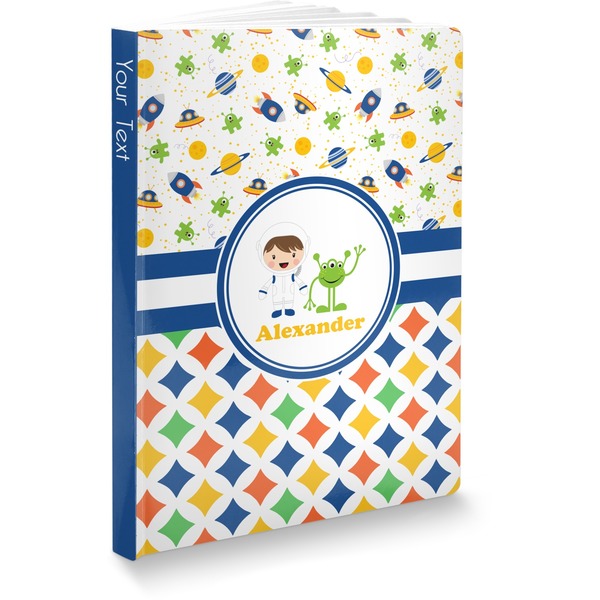 Custom Boy's Space & Geometric Print Softbound Notebook - 7.25" x 10" (Personalized)