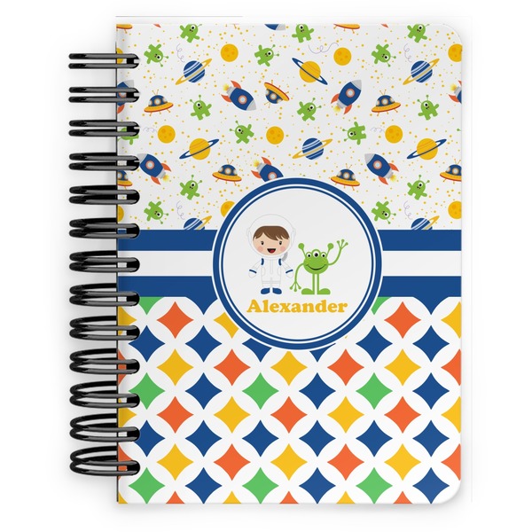 Custom Boy's Space & Geometric Print Spiral Notebook - 5x7 w/ Name or Text