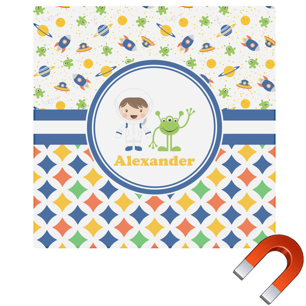Custom Boy's Space & Geometric Print Square Car Magnet - 6" (Personalized)
