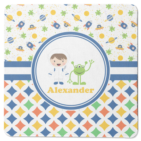 Custom Boy's Space & Geometric Print Square Rubber Backed Coaster (Personalized)