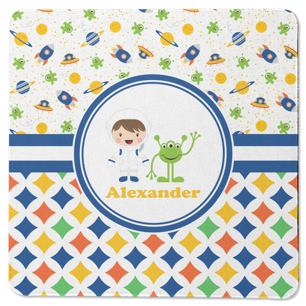 Custom Boy's Space & Geometric Print Square Rubber Backed Coaster (Personalized)