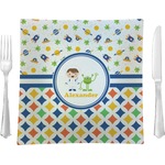 Boy's Space & Geometric Print 9.5" Glass Square Lunch / Dinner Plate- Single or Set of 4 (Personalized)