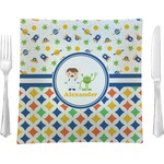 Boy's Space & Geometric Print 9.5" Glass Square Lunch / Dinner Plate- Single or Set of 4 (Personalized)