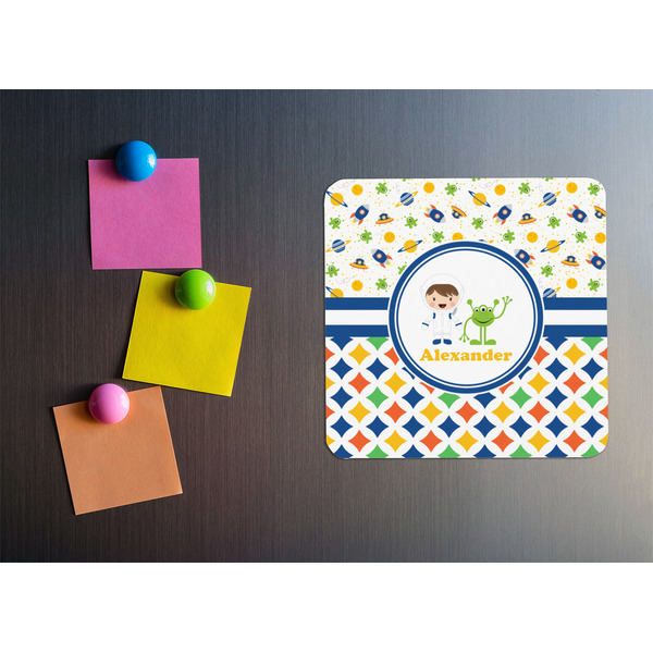 Boy's Space & Geometric Print Square Fridge Magnet - LIFESTYLE