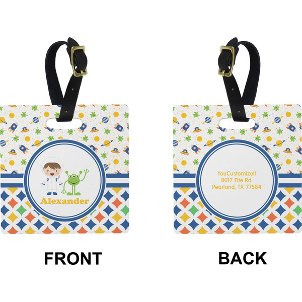 Boy's Space & Geometric Print Square Luggage Tag (Front + Back)