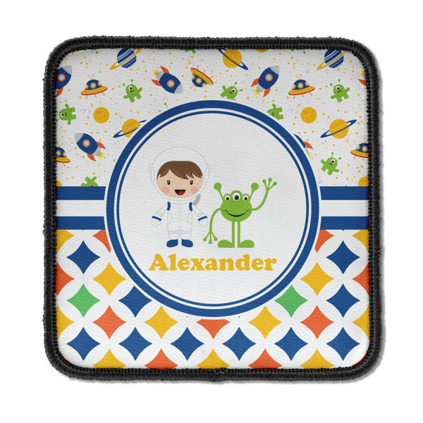 Custom Boy's Space & Geometric Print Iron On Square Patch w/ Name or Text