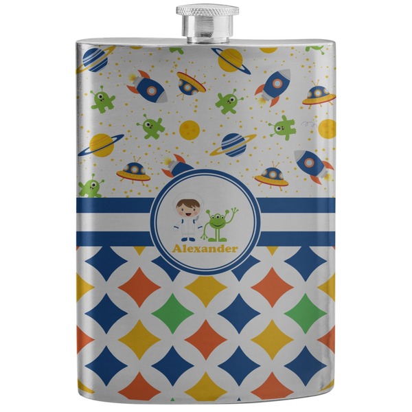 Custom Boy's Space & Geometric Print Stainless Steel Flask (Personalized)