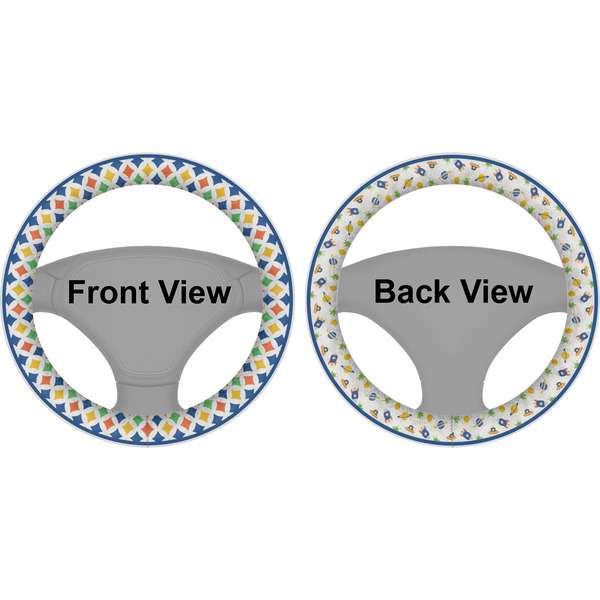 Boy's Space & Geometric Print Steering Wheel Cover- Front and Back