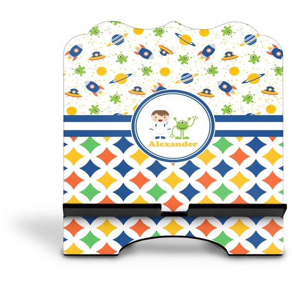 Boy's Space & Geometric Print Stylized Tablet Stand - Front without iPad