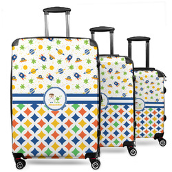 Boy's Space & Geometric Print 3 Piece Luggage Set - 20" Carry On, 24" Medium Checked, 28" Large Checked (Personalized)