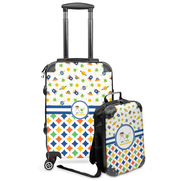 Custom Boy's Space & Geometric Print Kids 2-Piece Luggage Set - Suitcase & Backpack (Personalized)