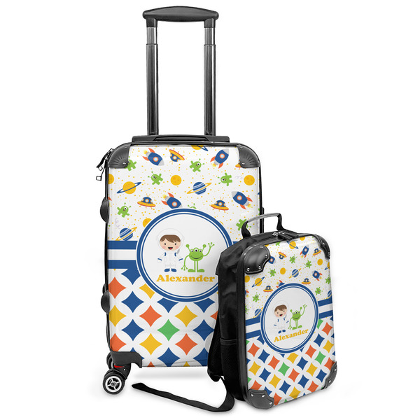 Custom Boy's Space & Geometric Print Kids 2-Piece Luggage Set - Suitcase & Backpack (Personalized)
