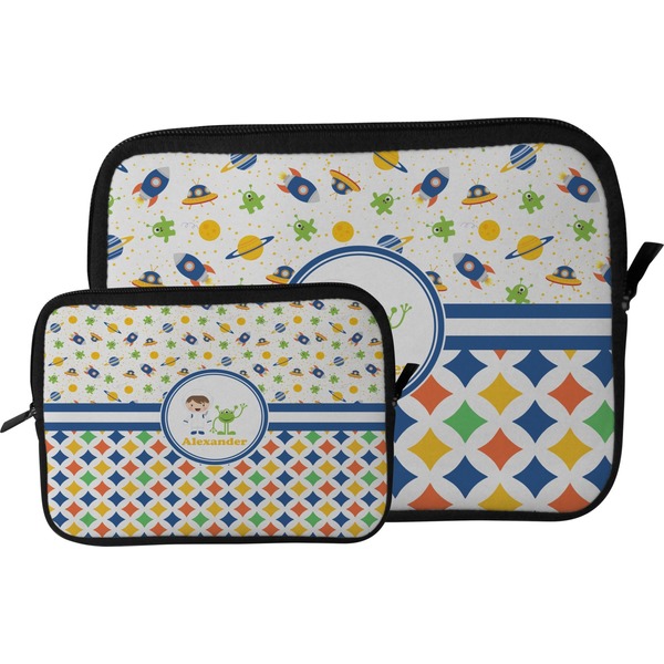 Boy's Space & Geometric Print Tablet Sleeve (Size Comparison)