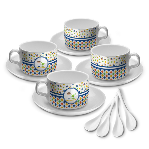 Custom Boy's Space & Geometric Print Tea Cup - Set of 4 (Personalized)