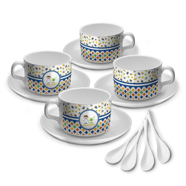 Boy's Space & Geometric Print Tea Cup - Set of 4