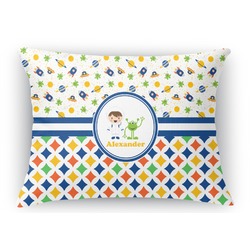 Boy's Space & Geometric Print Rectangular Throw Pillow Case - 12"x18" (Personalized)