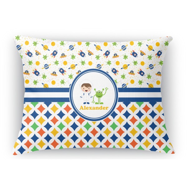 Custom Boy's Space & Geometric Print Rectangular Throw Pillow Case - 12"x18" (Personalized)