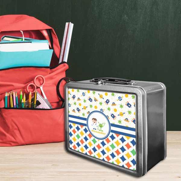 Boy's Space & Geometric Print Tin Lunchbox - LIFESTYLE