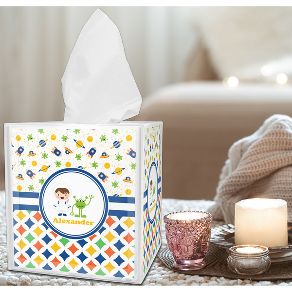 Boy's Space & Geometric Print Tissue Box - LIFESTYLE