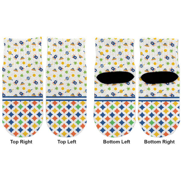 Boy's Space & Geometric Print Toddler Ankle Socks - Double Pair - Front and Back - Apvl