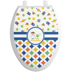 Boy's Space & Geometric Print Toilet Seat Decal - Elongated (Personalized)