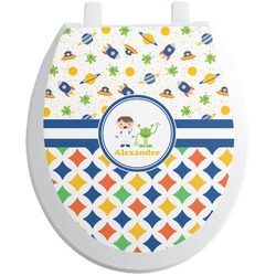 Boy's Space & Geometric Print Toilet Seat Decal - Round (Personalized)