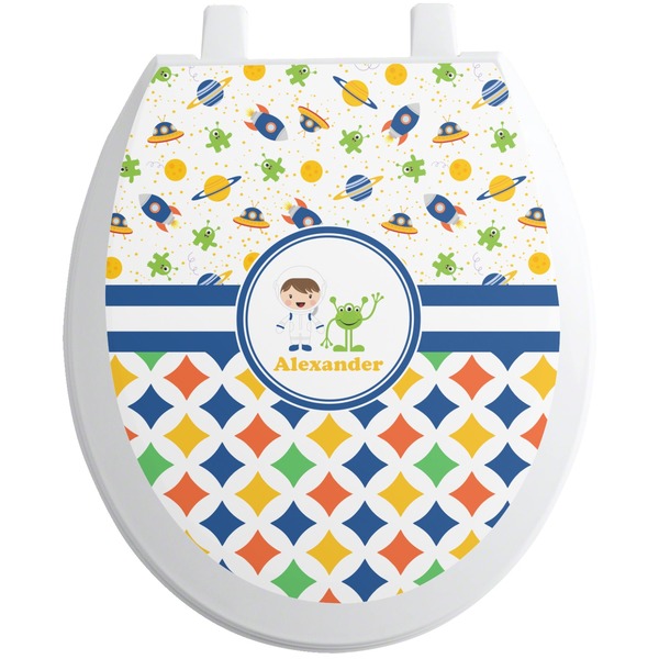 Custom Boy's Space & Geometric Print Toilet Seat Decal (Personalized)