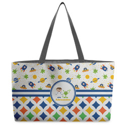 Boy's Space & Geometric Print Beach Totes Bag - w/ Black Handles (Personalized)