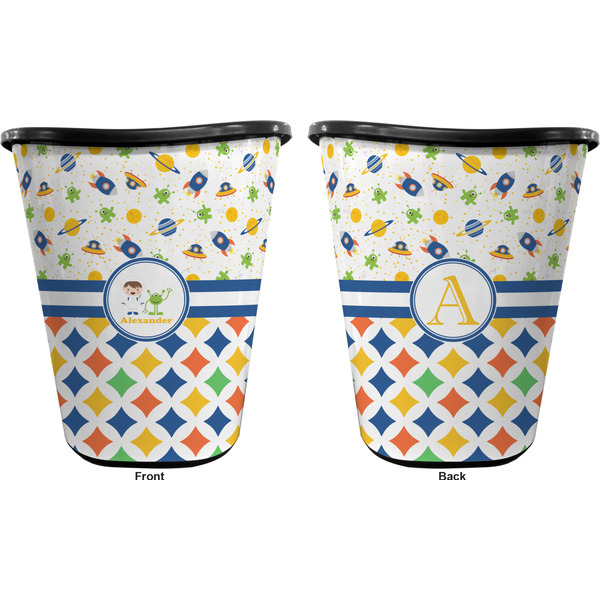 Boy's Space & Geometric Print Trash Can Black - Front and Back - Apvl