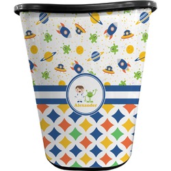 Boy's Space & Geometric Print Waste Basket - Single Sided (Black) (Personalized)