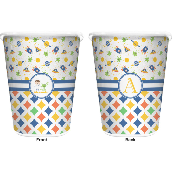 Boy's Space & Geometric Print Trash Can White - Front and Back - Apvl