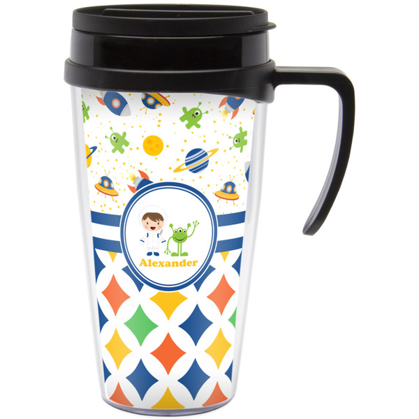 Custom Boy's Space & Geometric Print Acrylic Travel Mug with Handle (Personalized)