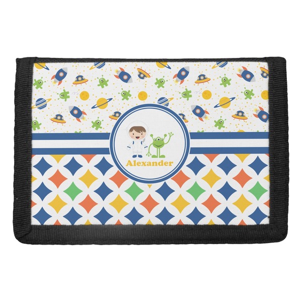 Custom Boy's Space & Geometric Print Trifold Wallet (Personalized)