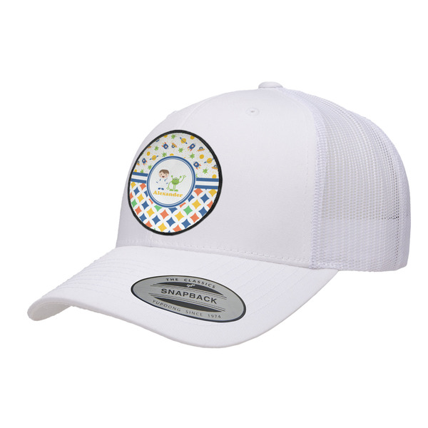 Custom Boy's Space & Geometric Print Trucker Hat - White (Personalized)