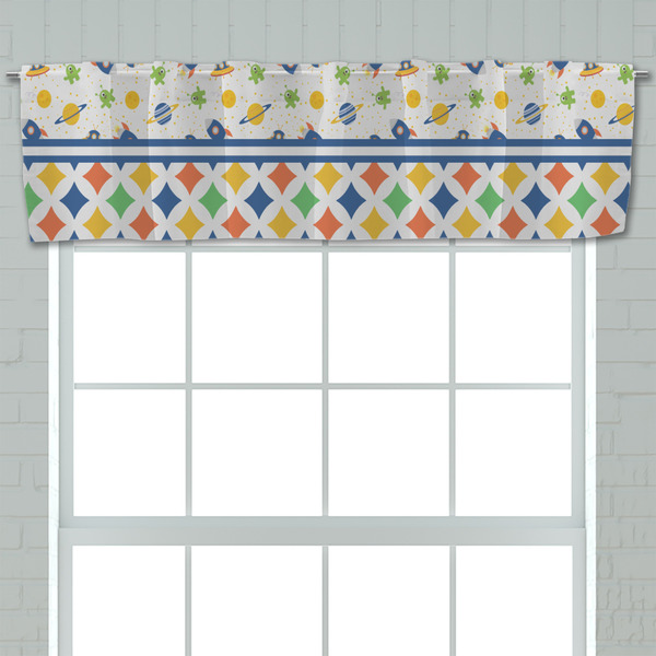 Boy's Space & Geometric Print Valance - Closeup on window