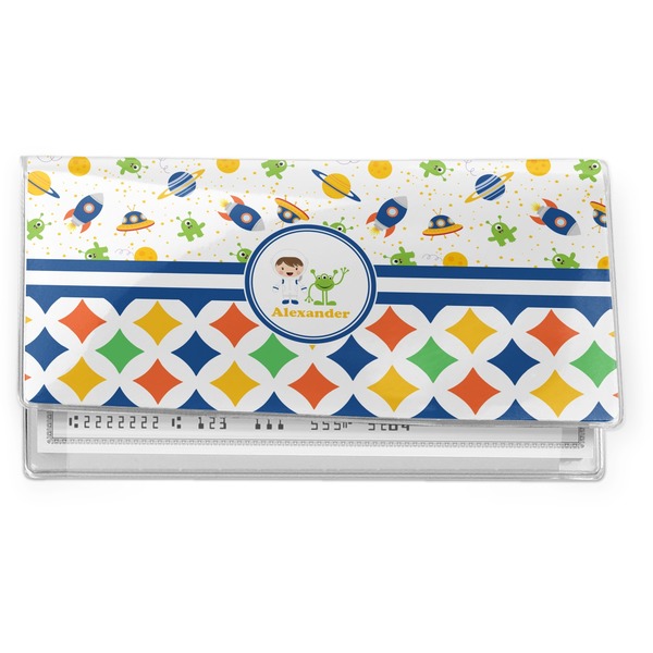Custom Boy's Space & Geometric Print Vinyl Checkbook Cover (Personalized)