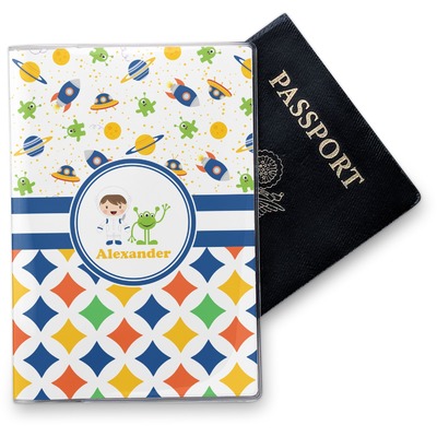 Boy's Space & Geometric Print Vinyl Passport Holder (Personalized)