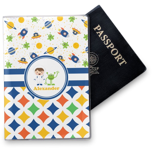Custom Boy's Space & Geometric Print Vinyl Passport Holder (Personalized)