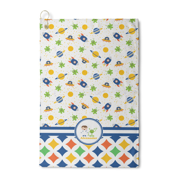 Custom Boy's Space & Geometric Print Waffle Weave Golf Towel (Personalized)