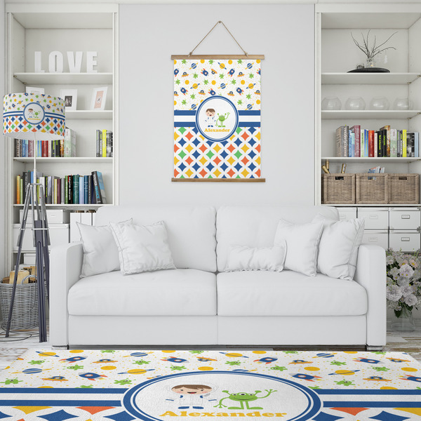 Boy's Space & Geometric Print Wall Hanging Tapestry - Portrait - IN CONTEXT