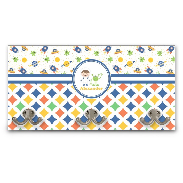 Custom Boy's Space & Geometric Print Wall Mounted Coat Rack (Personalized)