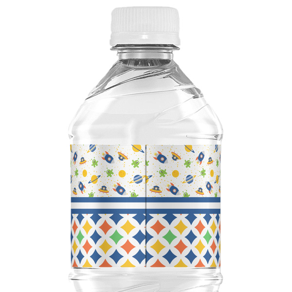 Boy's Space & Geometric Print Water Bottle Label - Back View